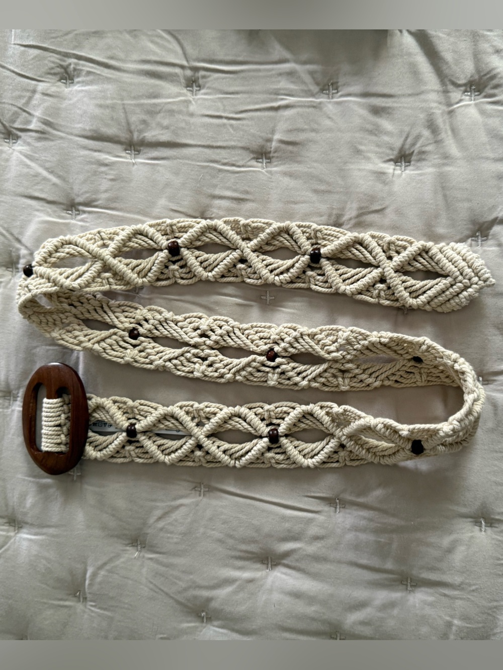 Free People Cream Macramé Belt with Wooden Buckle Size M/L